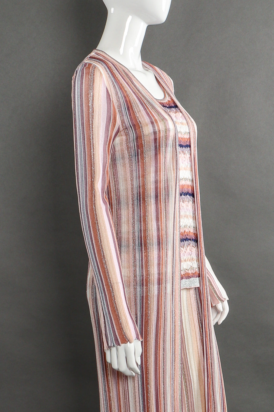 Missoni Striped Knit Duster, Tank, and Pants Set side view on mannequin closeup @Recessla