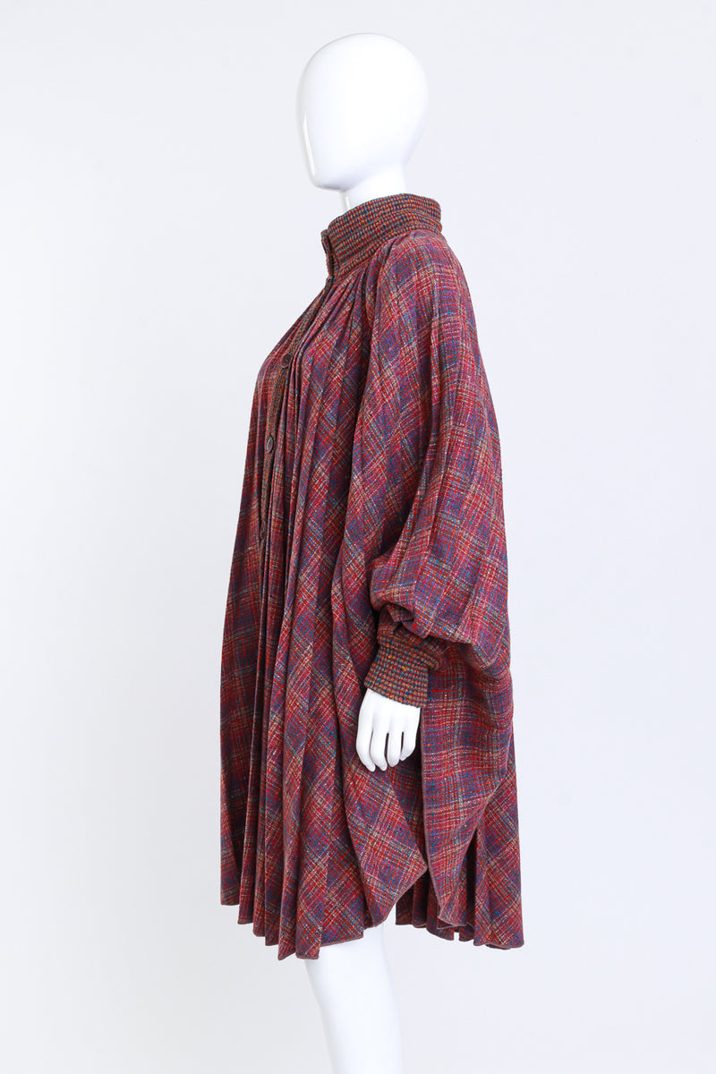 Vintage Missoni Pleated Plaid Wool Cape side on mannequin @recess la