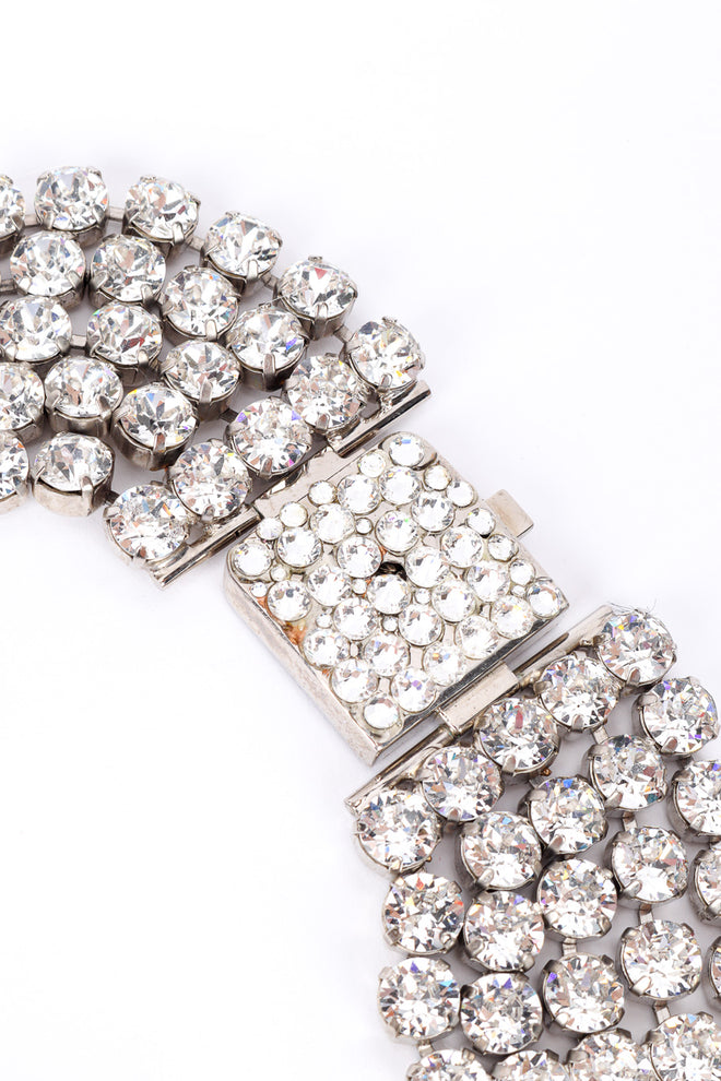 Crystal collar necklace by Miu Miu on white background box tab close @recessla
