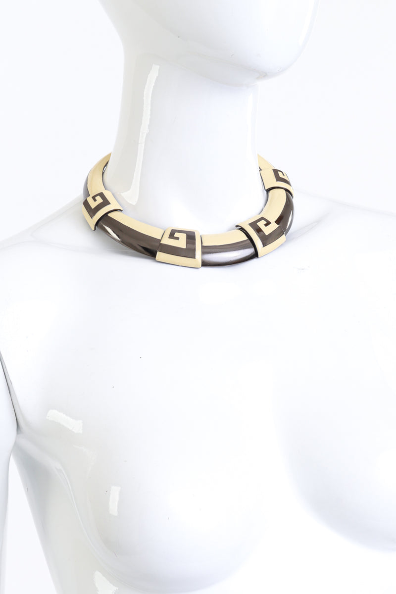 Monet Greek Key Collar Necklace & Earrings Set on mannequin @RECESS LA