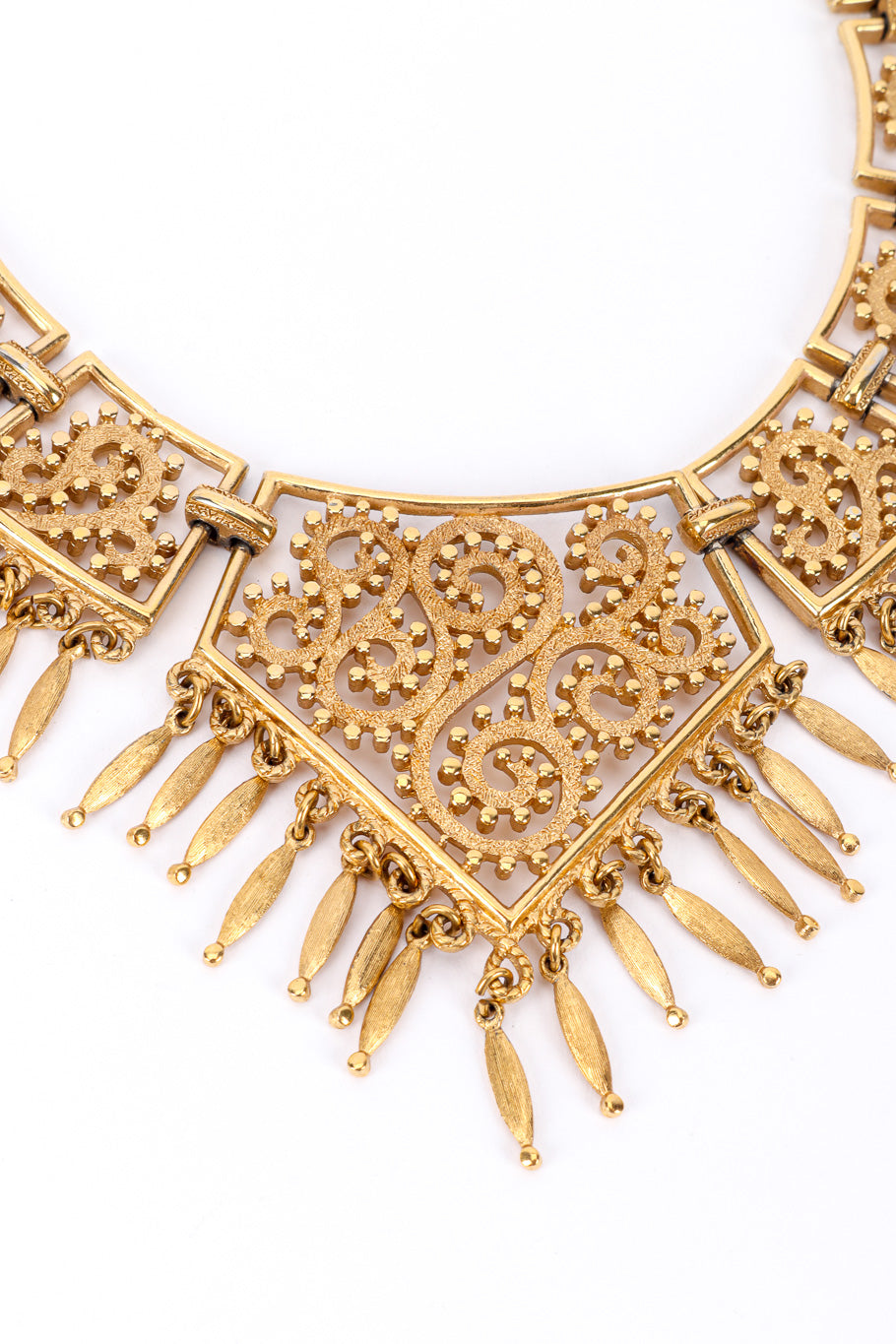 Vintage Monet Trapezoid Link Collar Necklace closeup of center charm on a white backdrop @Recessla