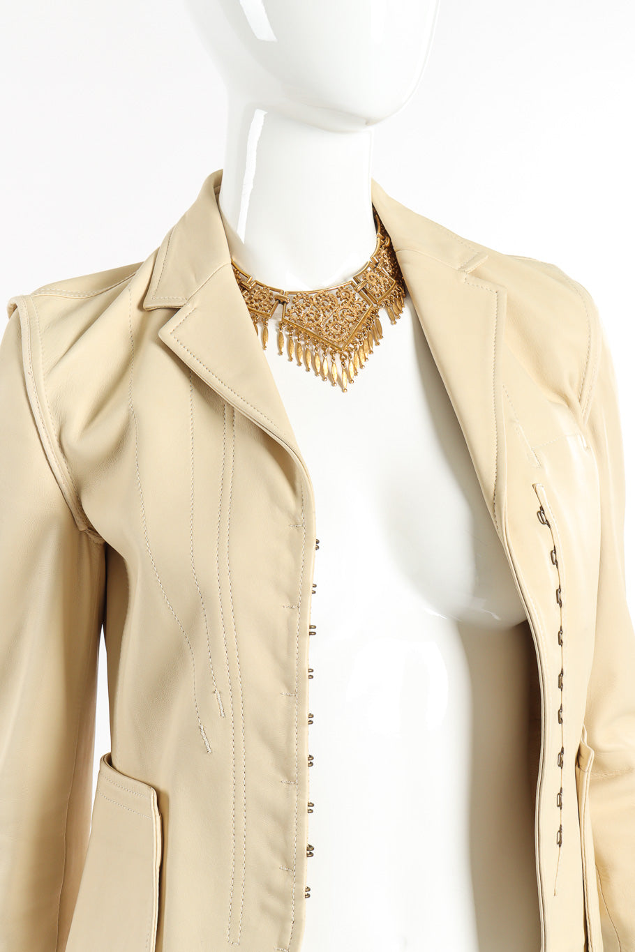 Vintage Monet Trapezoid Link Collar Necklace on mannequin with Gucci Leather Jacket @Recessla