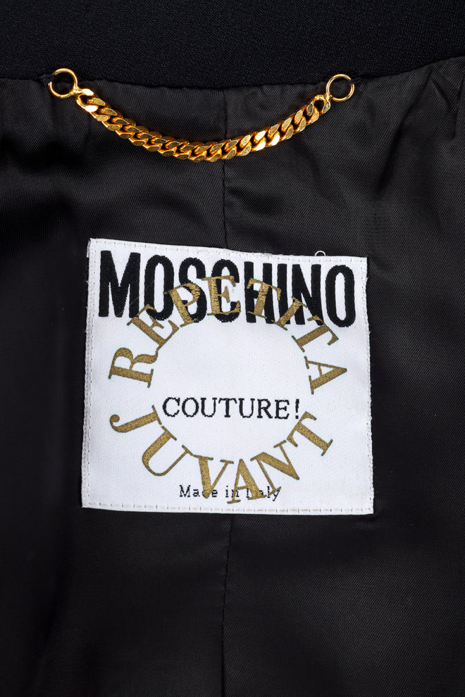 Vintage Moschino Mother of Pearl Button Blazer signature label closeup @Recessla