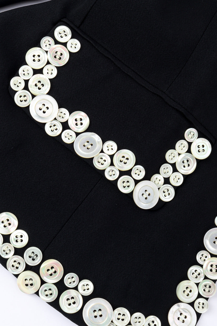 Vintage Moschino Mother of Pearl Button Blazer front flap pocket closeup @Recessla