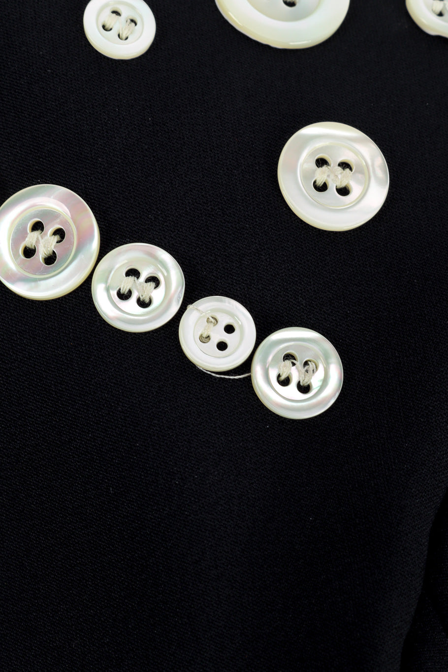 Vintage Moschino Mother of Pearl Button Blazer loose thread on button closeup @Recessla