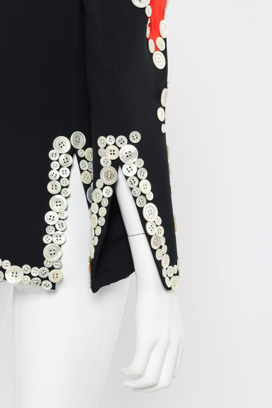 Vintage Moschino Mother of Pearl Button Blazer sleeve slit closeup @Recessla