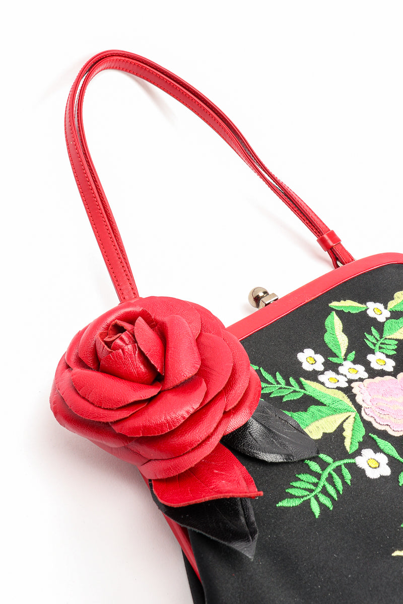 Fringe shoulder bag by Moschino on white background flower applique @recessla