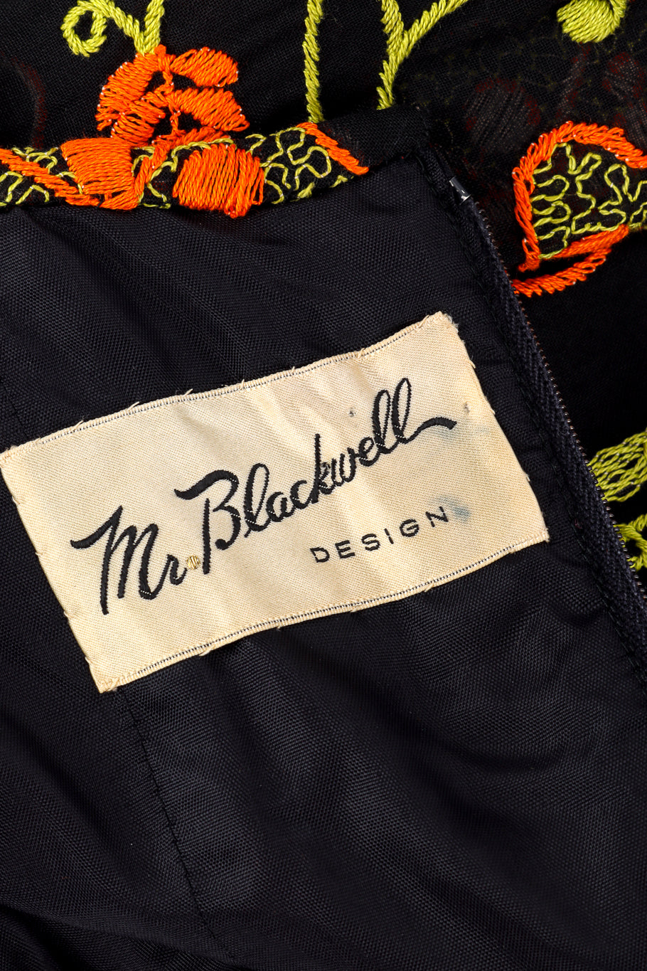 Vintage Mr. Blackwell Embroidered Butterfly Peasant Dress signature label @recess la
