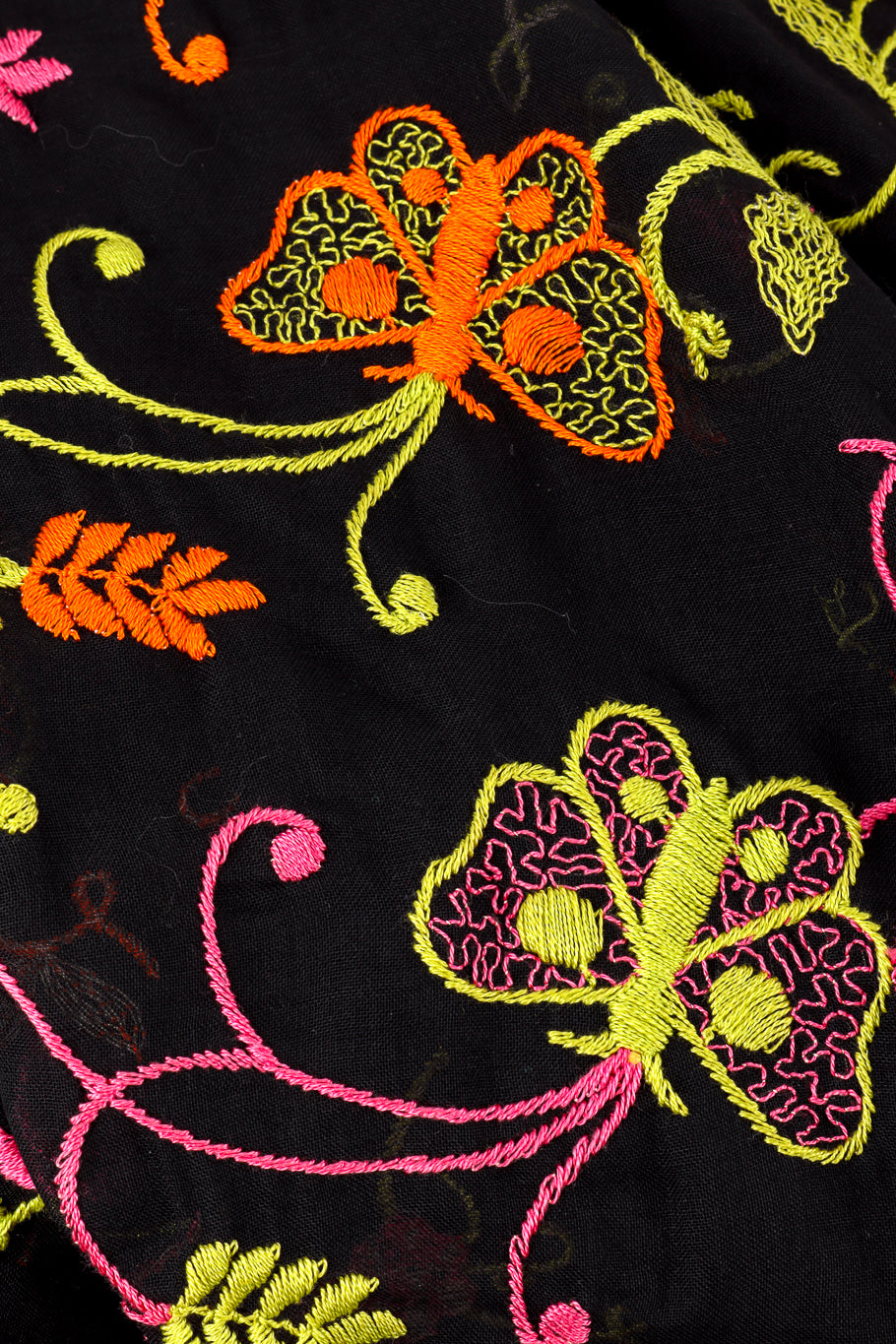 Vintage Mr. Blackwell Embroidered Butterfly Peasant Dress embroidery closeup @recess la