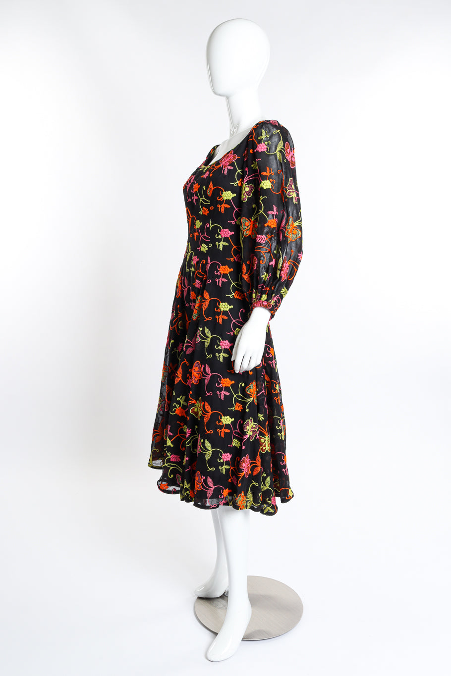 Vintage Mr. Blackwell Embroidered Butterfly Peasant Dress side on mannequin @recess la