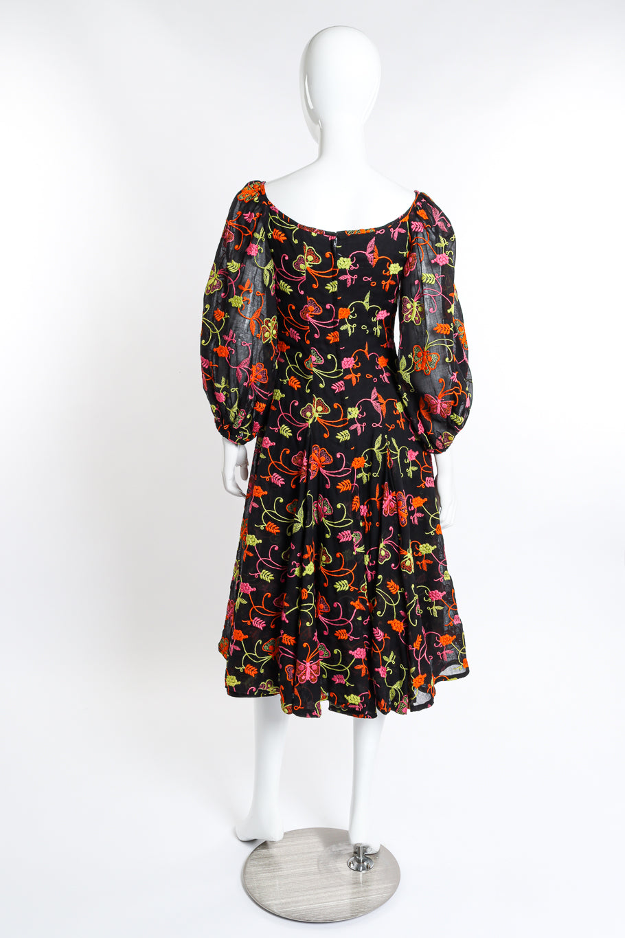 Vintage Mr. Blackwell Embroidered Butterfly Peasant Dress back on mannequin @recess la