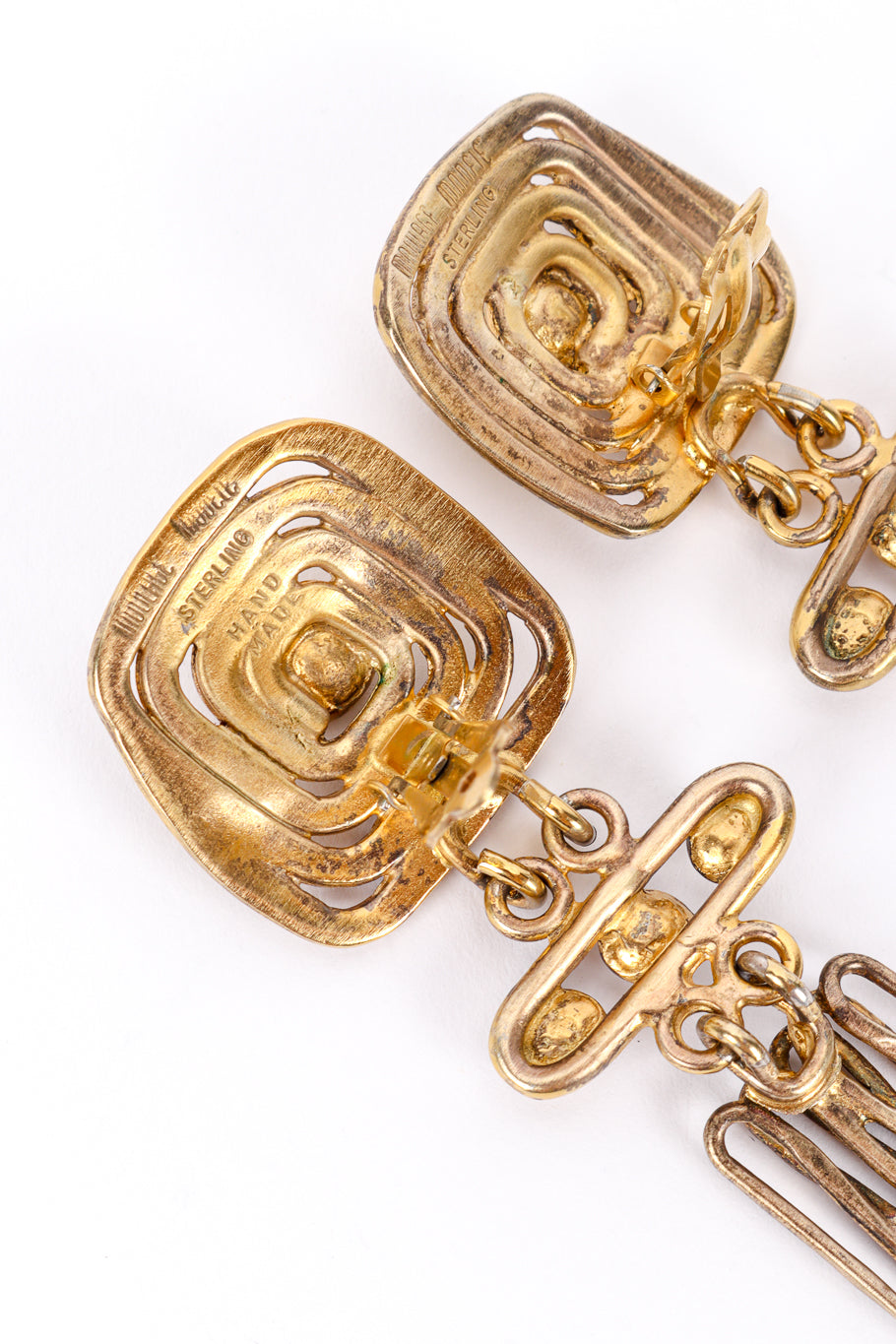 Vintage Moulage Modele Modernist Sterling Wire Earrings signature closeup @recessla