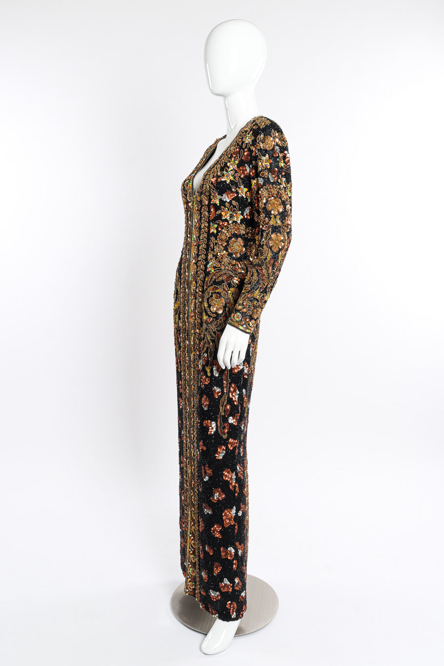 Vintage Naeem Khan Beaded Floral Brocade Gown side on mannequin @recessla