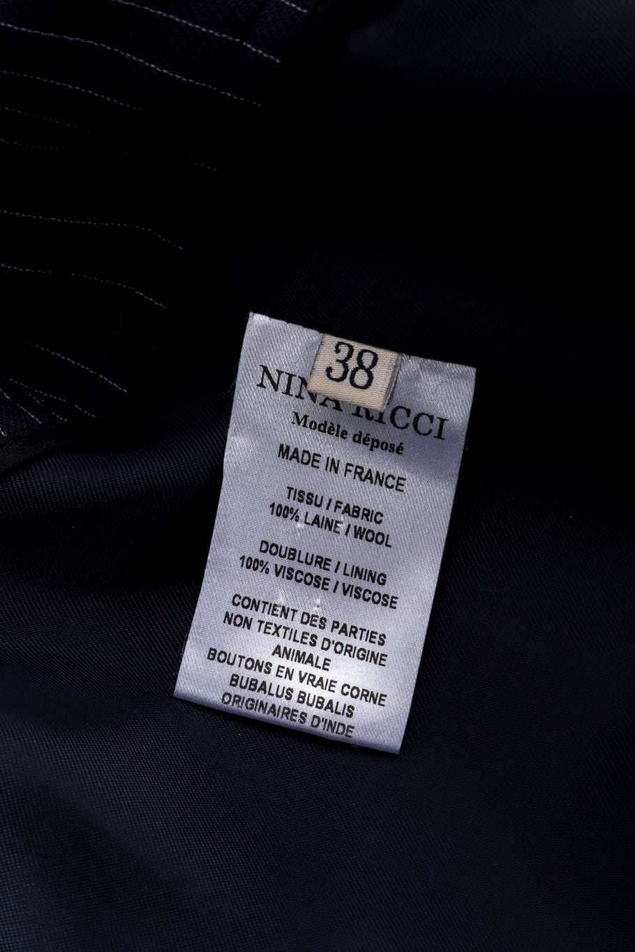 Nina Ricci Pinstripe Bow Jacket content label @recessla