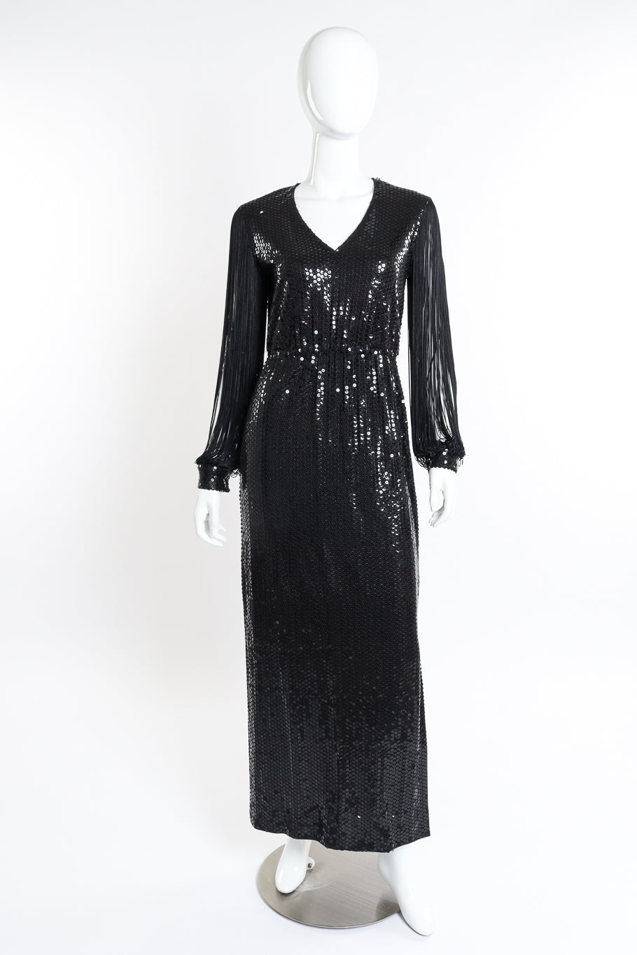 Vintage Fringe Sleeve Sequin Dress front on mannequin @recessla