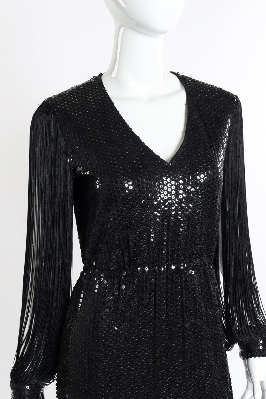 Vintage Fringe Sleeve Sequin Dress front on mannequin closeup @recessla