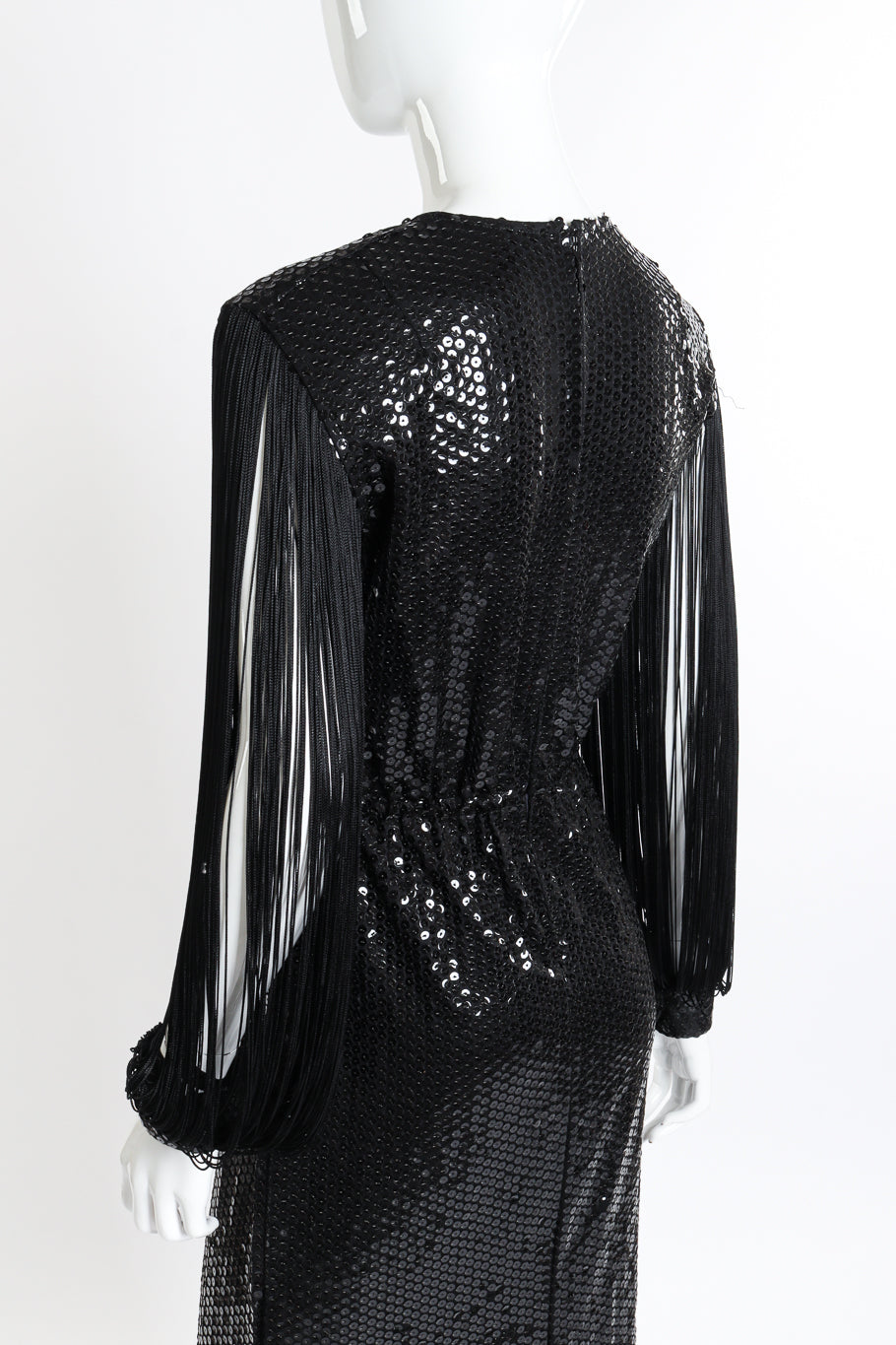 Vintage Fringe Sleeve Sequin Dress back on mannequin closeup @recessla