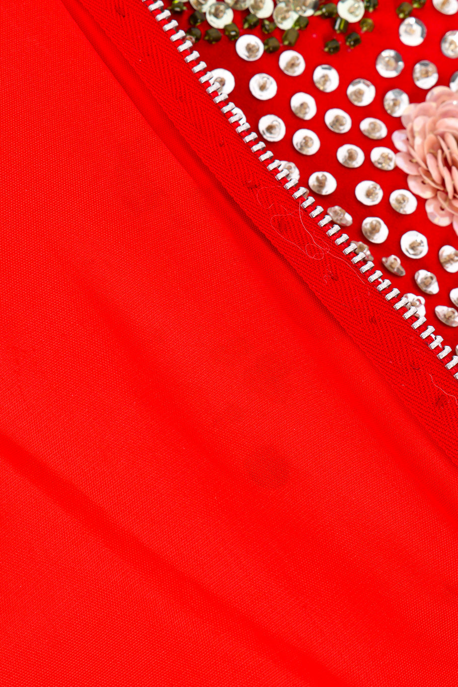 Vintage Dynasty Sequin Dragon Silk Jacket marking on lining near front zipper closeup @Recessla