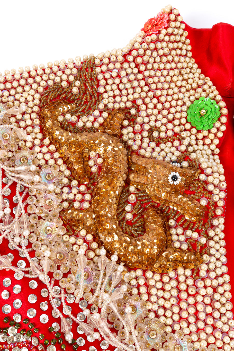 Vintage Dynasty Sequin Dragon Silk Jacket dragon embroidery closeup @Recessla