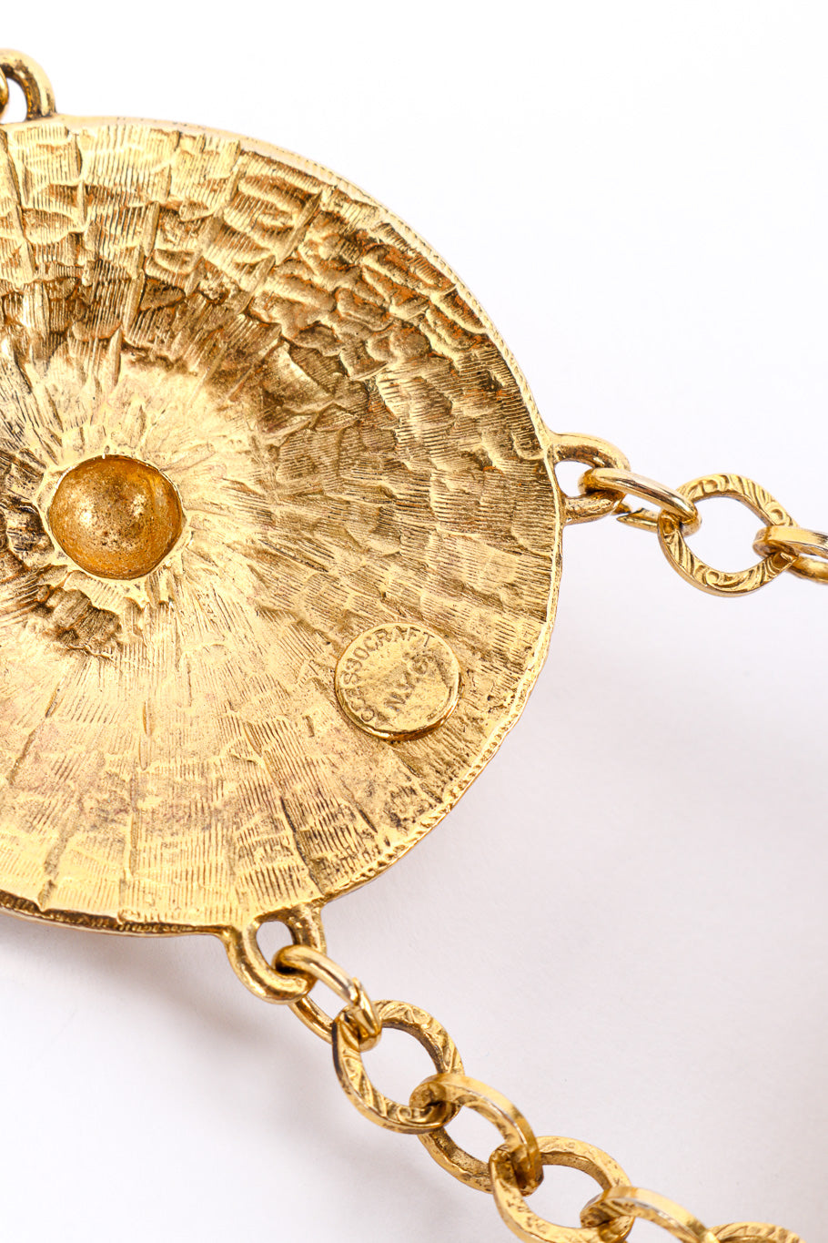 Vintage Accessocraft Double Medallion Necklace signature cartouche closeup @recessla