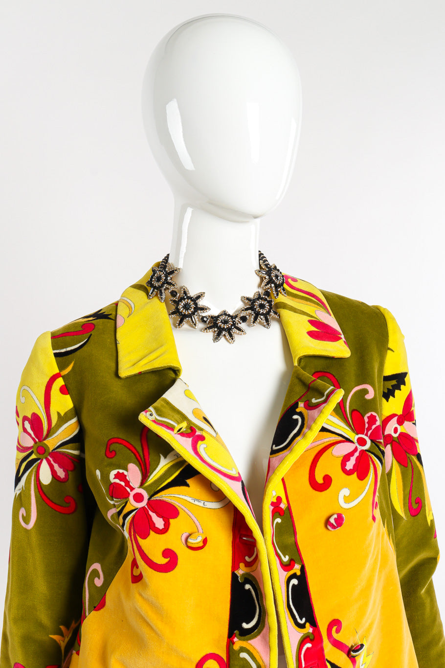 Vintage 3-Strand Beaded Flower Necklace on mannequin with Pucci jacket @Recessla