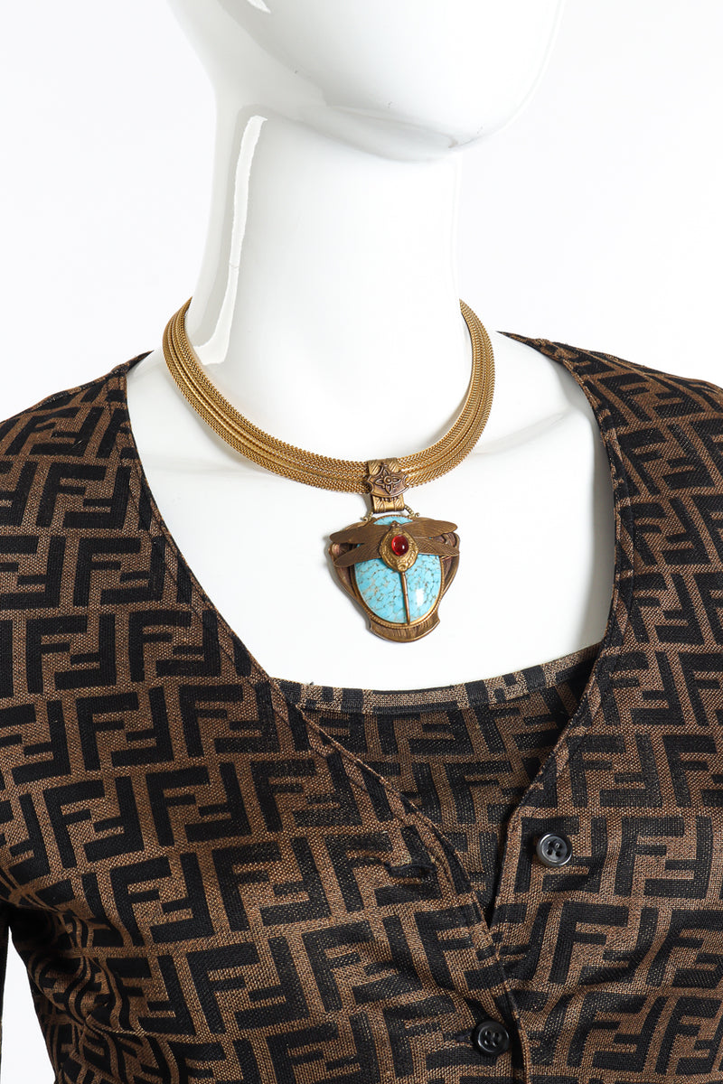 Vintage Patrice Dragonfly Stone Pendant Necklace on mannequin @recess la