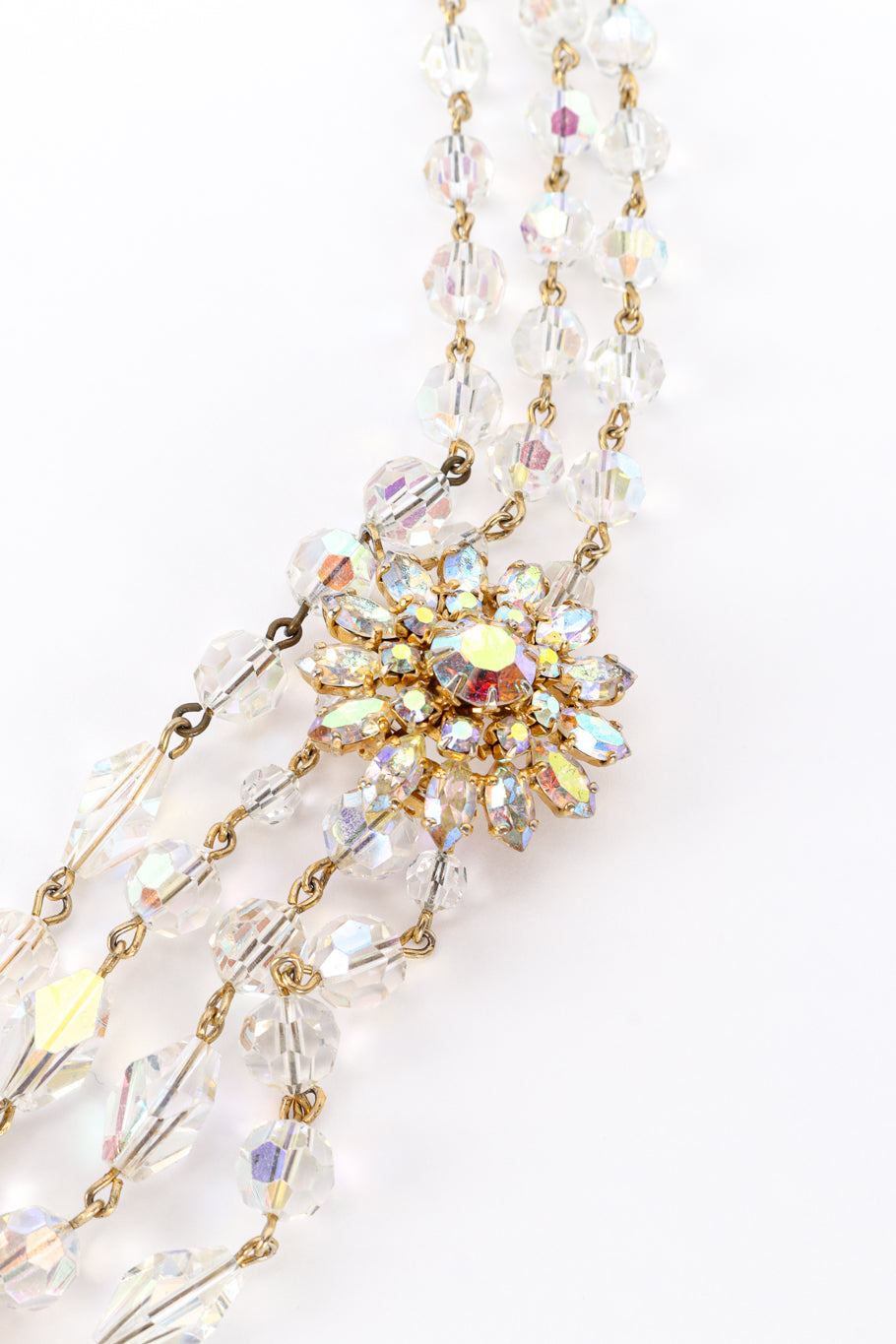 Vintage Aurora Crystal Festoon Necklace crystal flower closeup @recess la