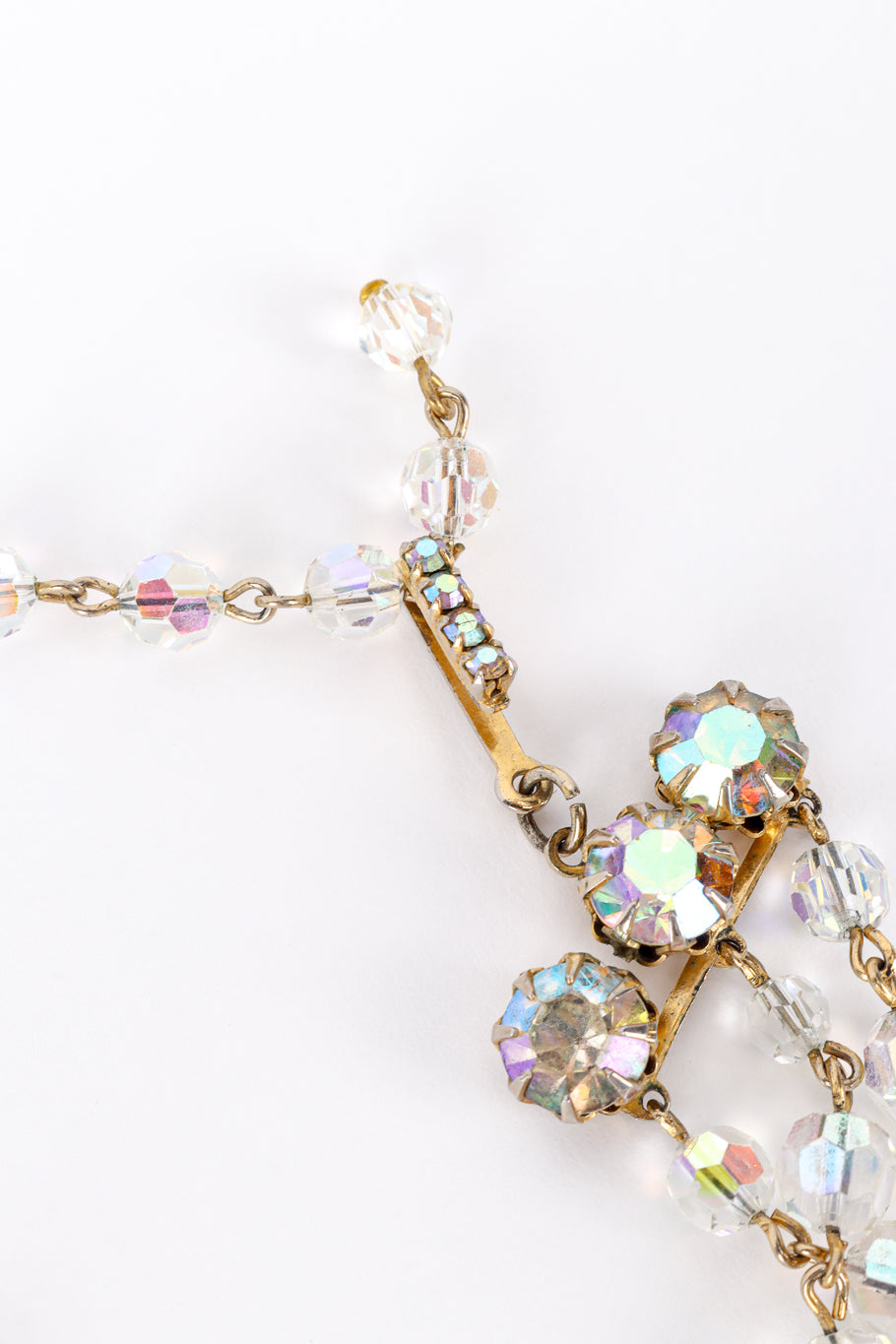 Vintage Aurora Crystal Festoon Necklace hook clasp closeup @recess la