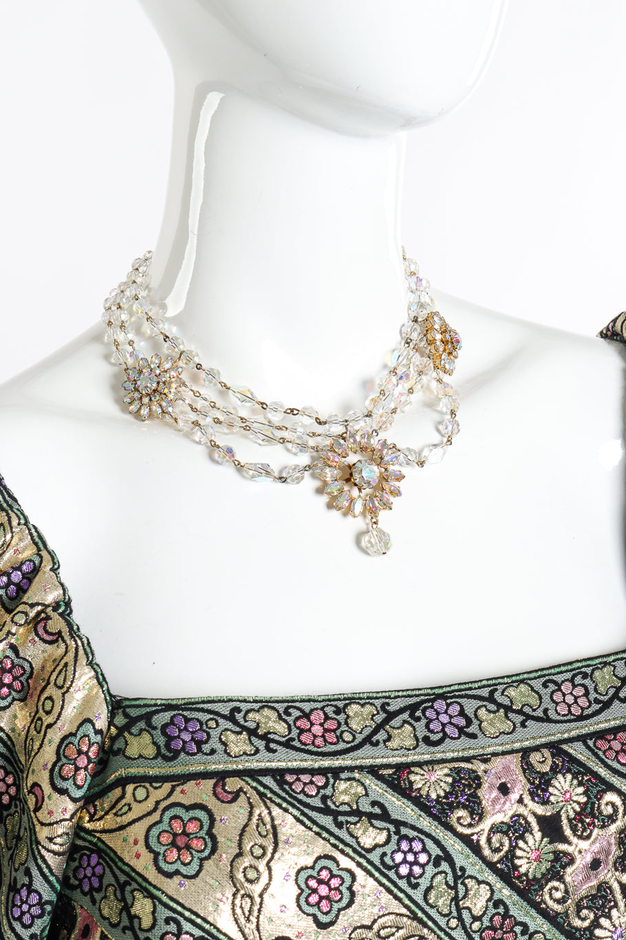 Vintage Aurora Crystal Festoon Necklace on mannequin @recess la