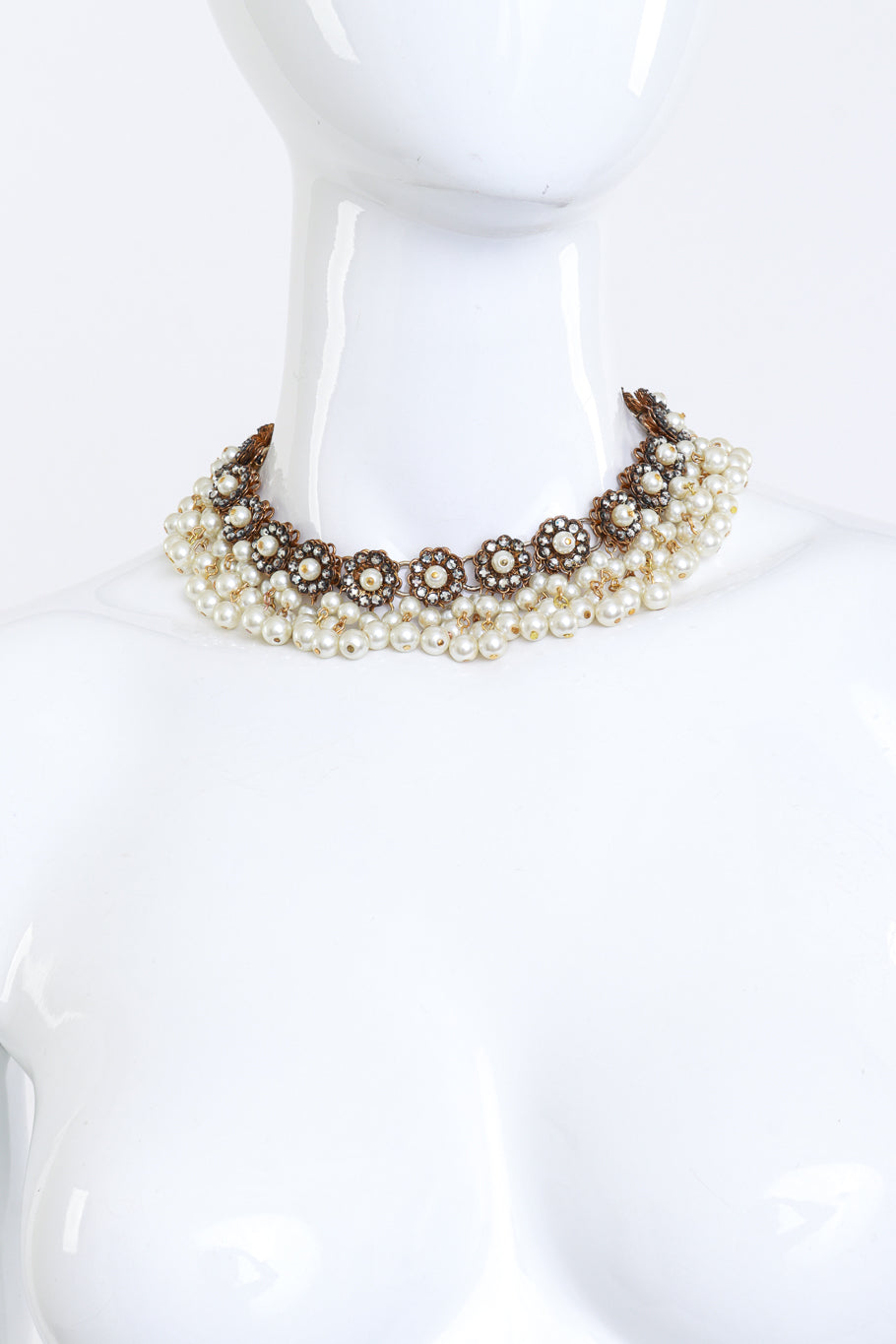 Vintage Rhinestone & Pearl Cluster Choker Necklace mannequin @RECESS LA