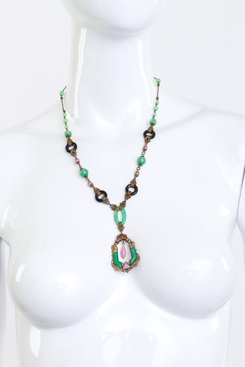 Vintage Czech Glass Beaded Filigree Necklace on mannequin @recess la