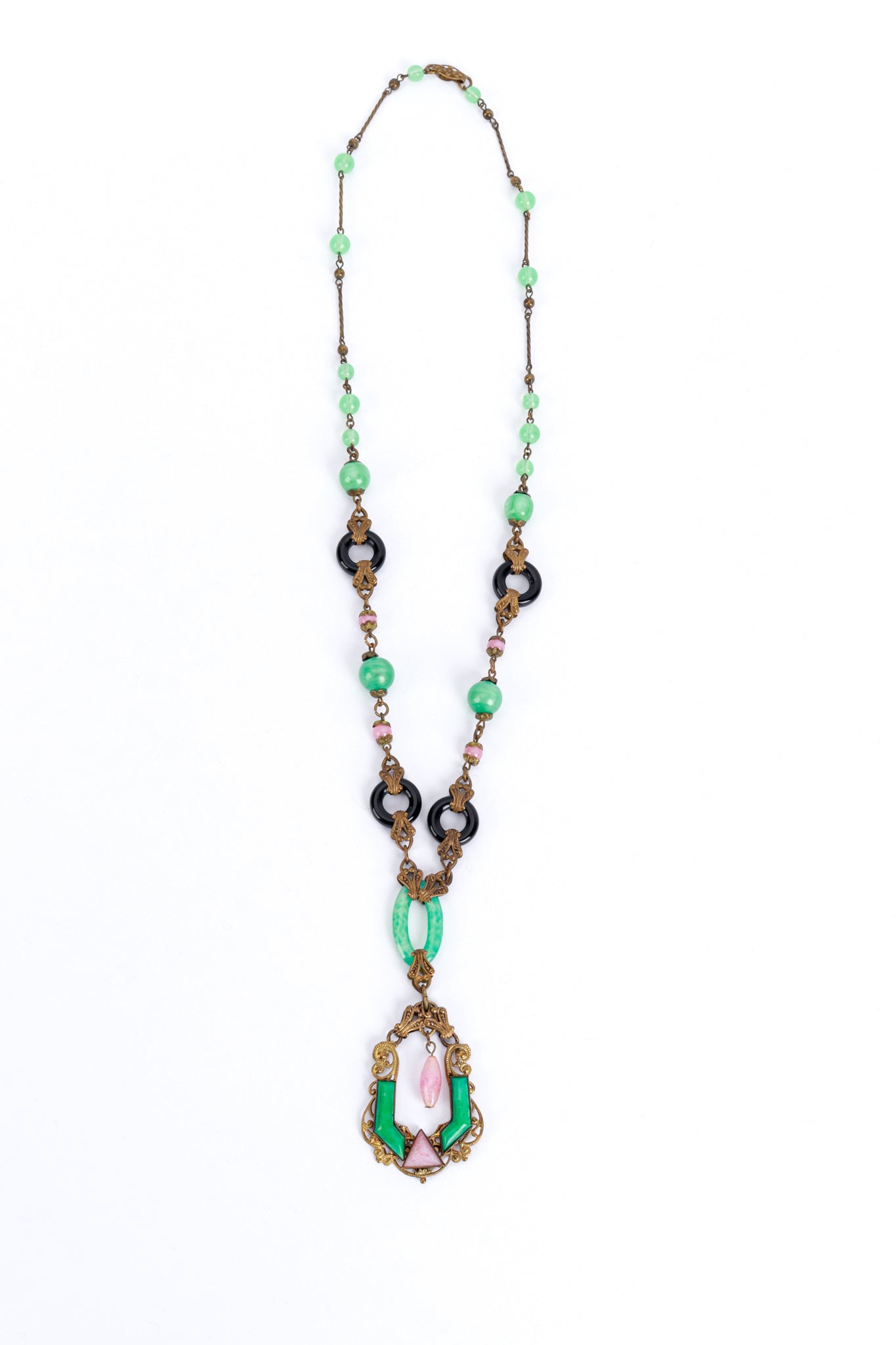 Vintage Czech Glass Beaded Filigree Necklace front @recess la