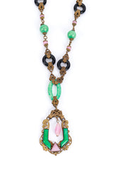 Vintage Czech Glass Beaded Filigree Necklace pendant front @recess la