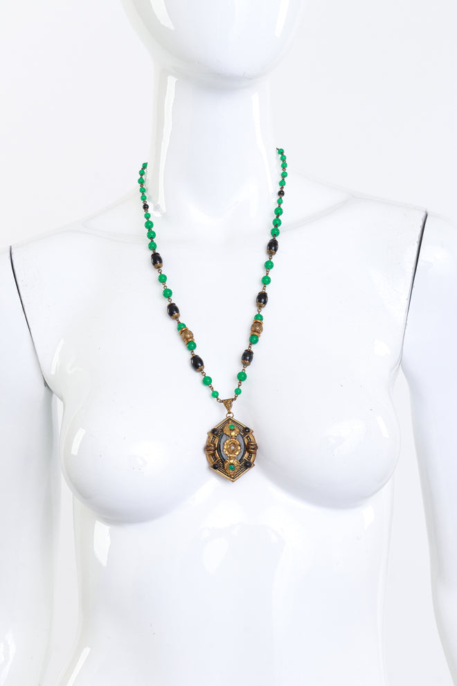 Vintage Czech Glass Beaded Pendant Necklace on mannequin @recess la