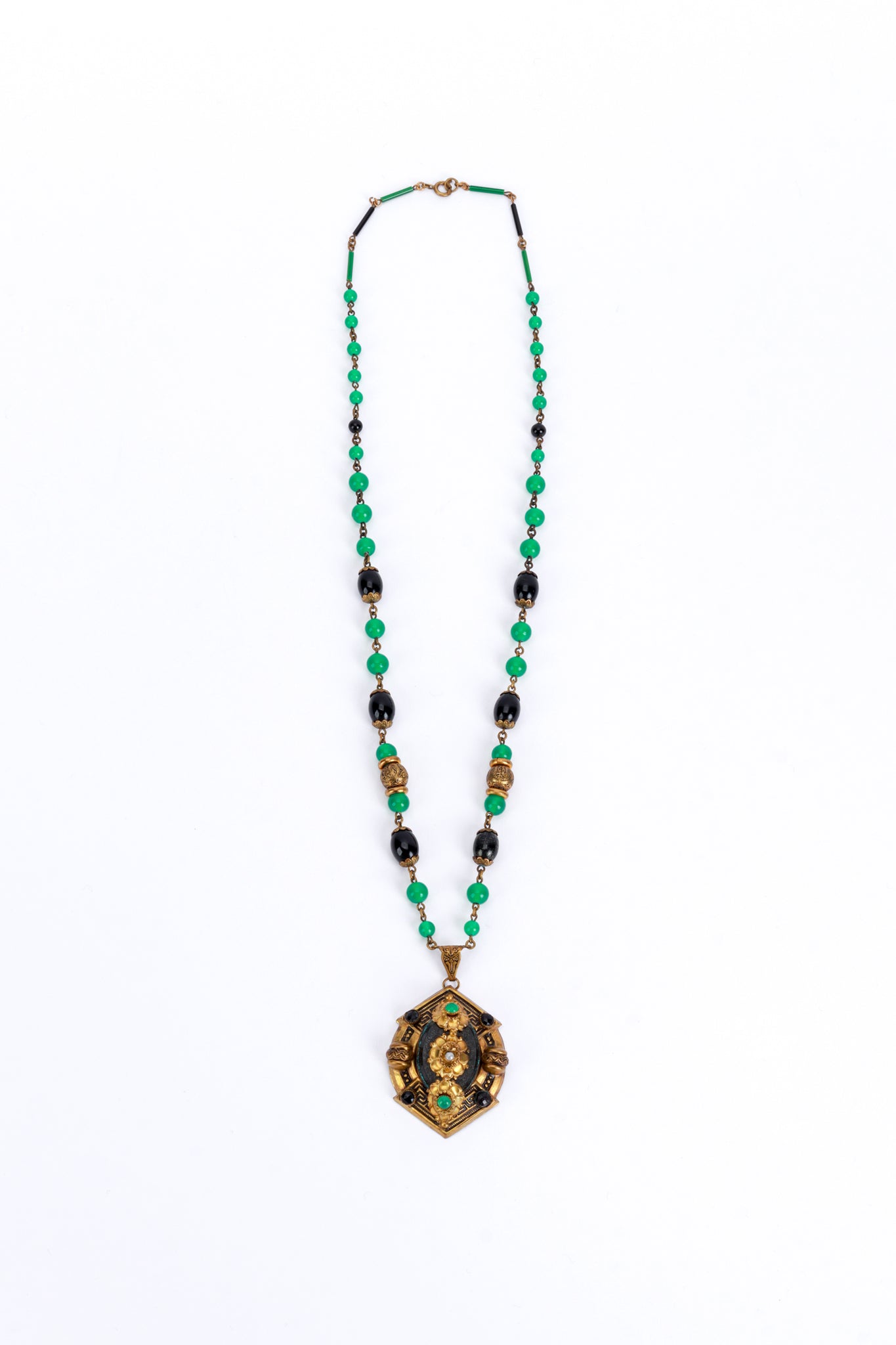 Vintage Czech Glass Beaded Pendant Necklace front @recess la