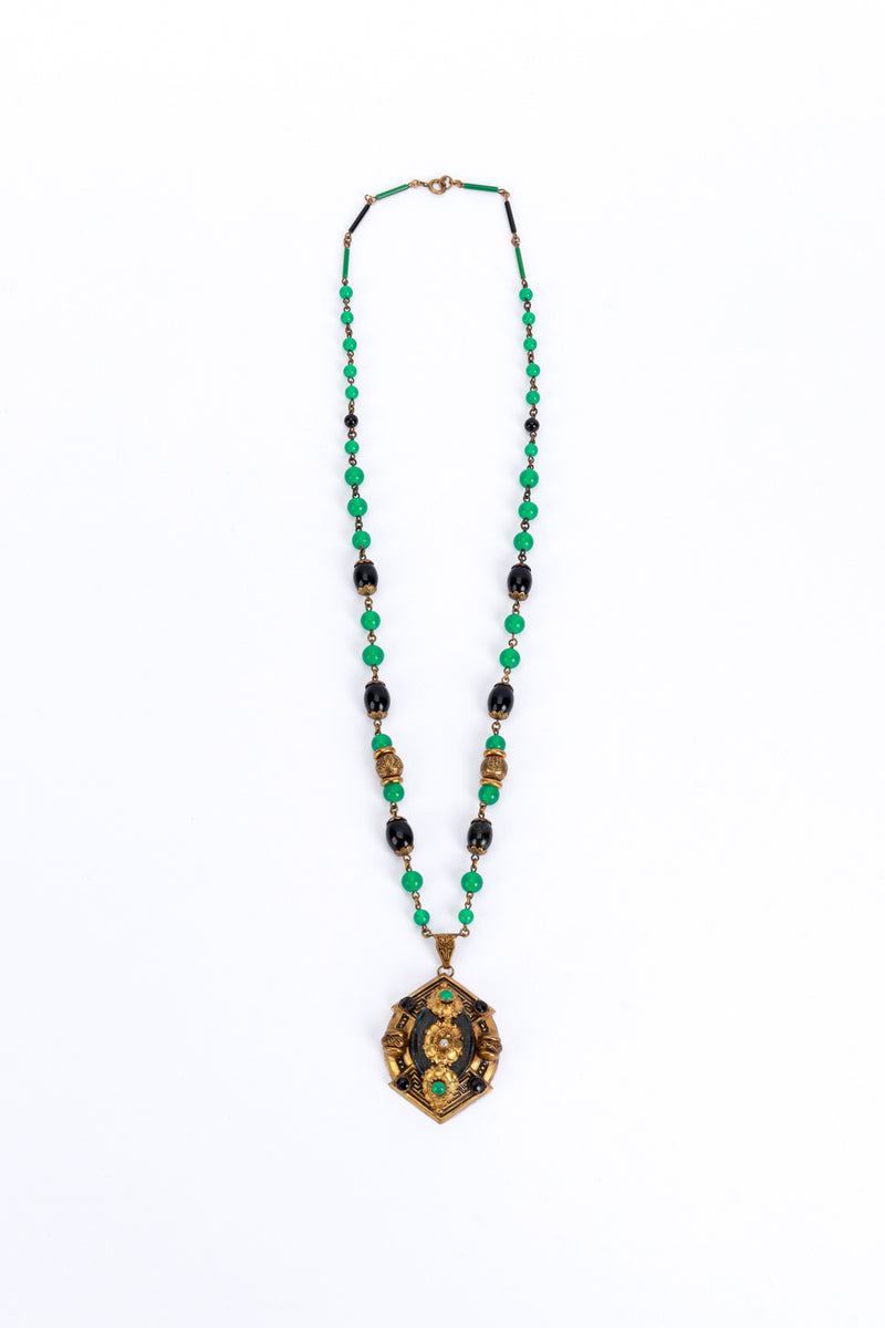 Vintage Czech Glass Beaded Pendant Necklace front @recess la