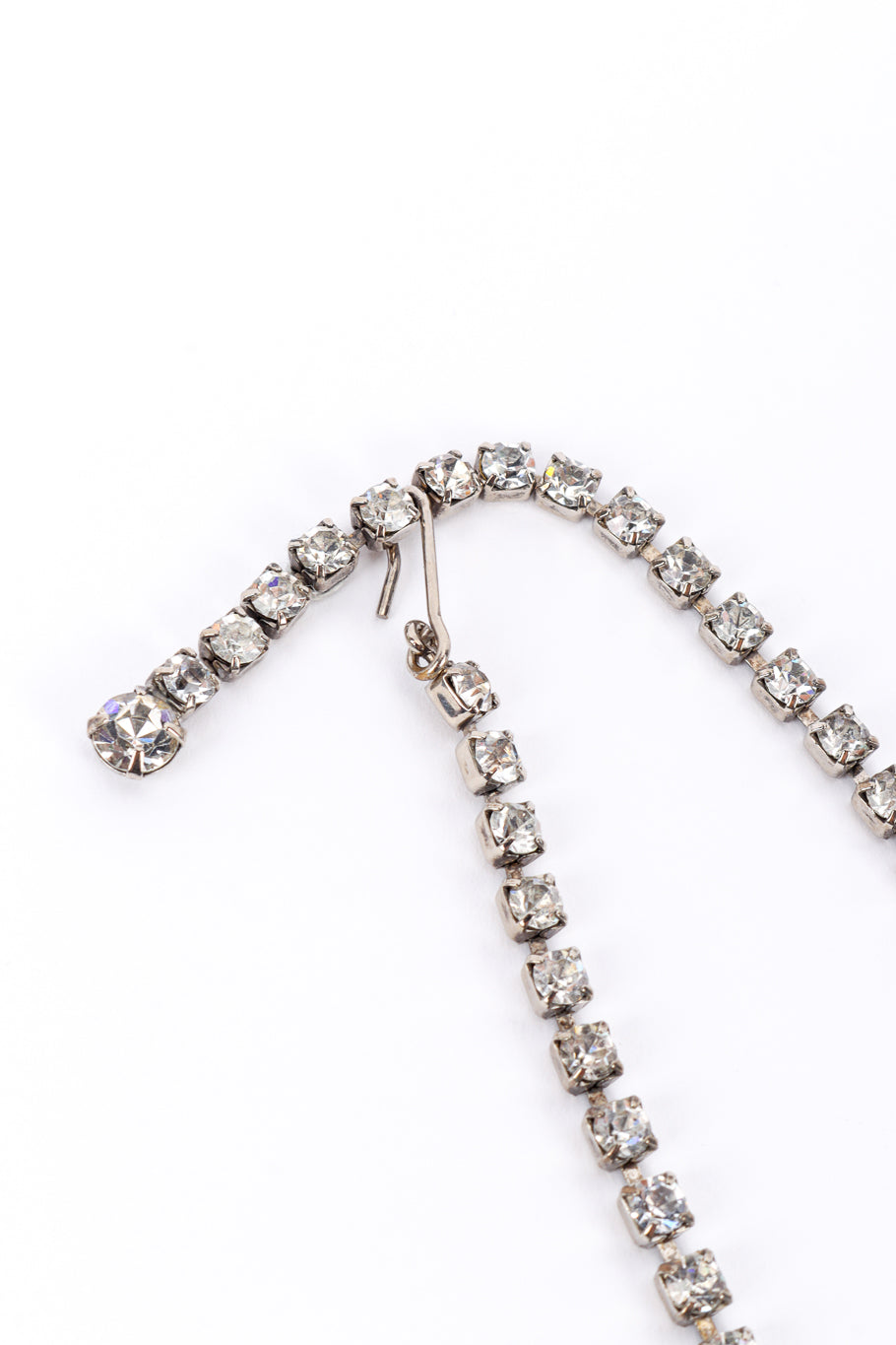 Crystal Teardrop Bib Necklace closeup hook @recessla