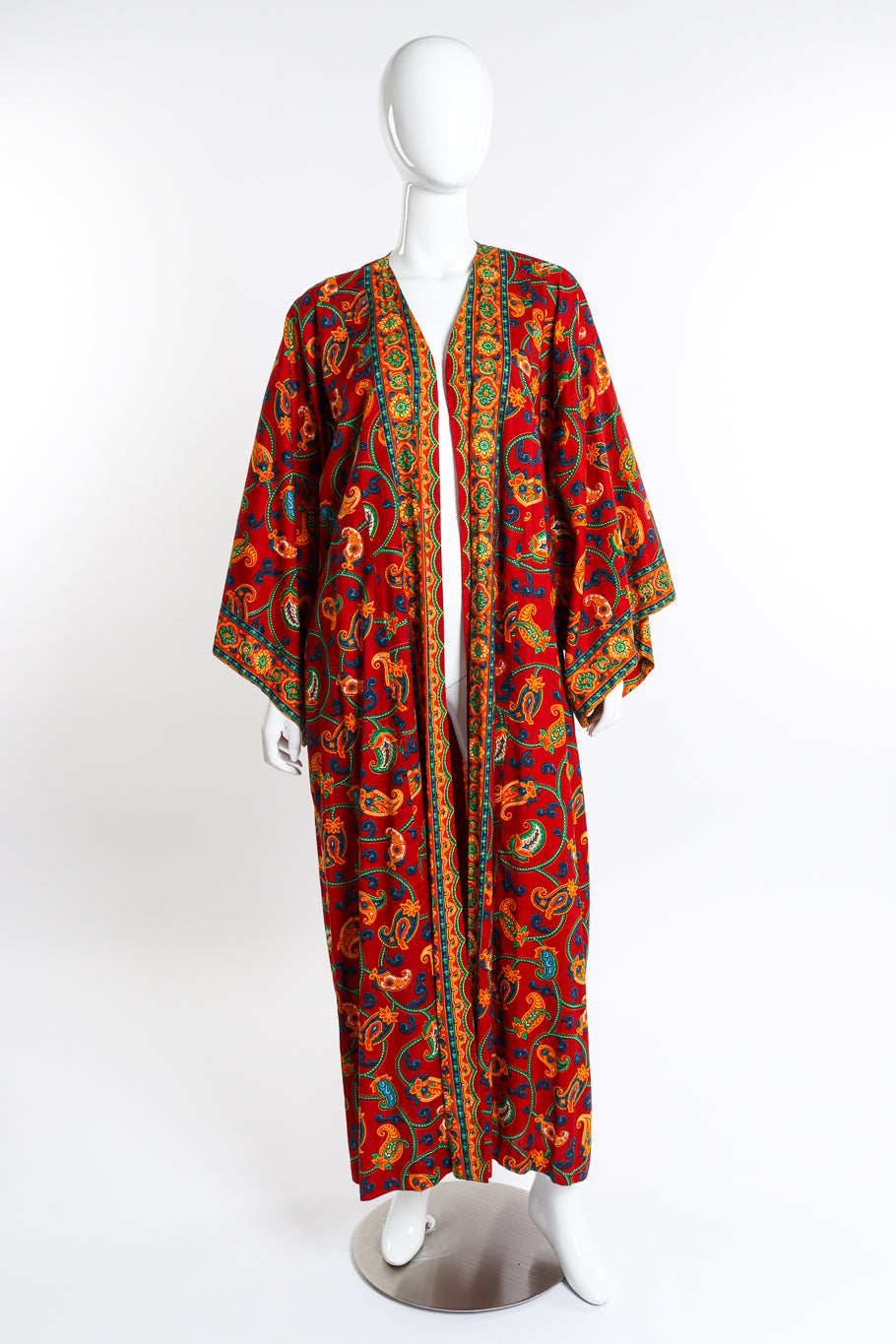 Vintage Neiman Marcus Floral Paisley Kimono Robe open front without belt on mannequin @recess la