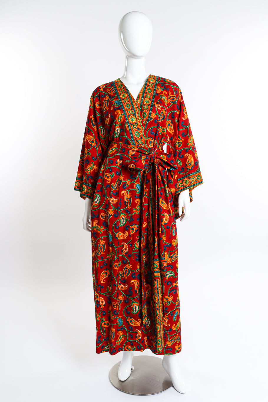 Vintage Neiman Marcus Floral Paisley Kimono Robe front on mannequin @recess la