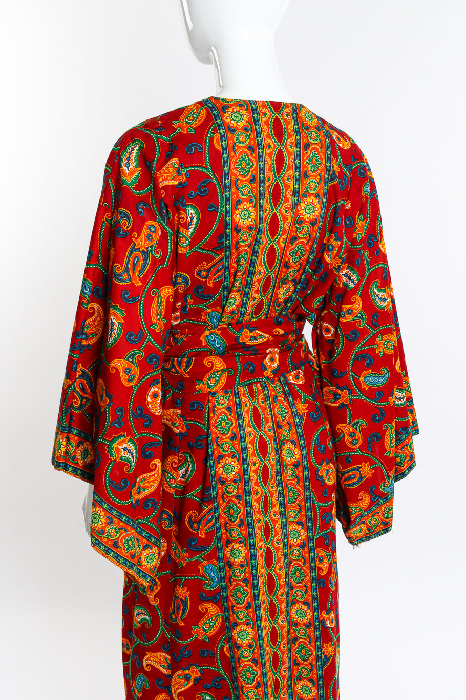 Vintage Neiman Marcus Floral Paisley Kimono Robe back on mannequin closeup @recess la