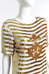 Vintage Neiman Marcus Striped Anchor Sequin Top front on mannequin closeup @recess la