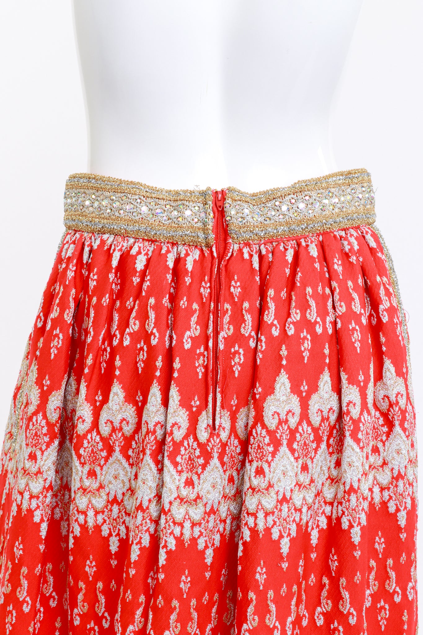 Vintage Neiman Marcus Metallic Brocade Maxi Skirt back on mannequin closeup @recess la