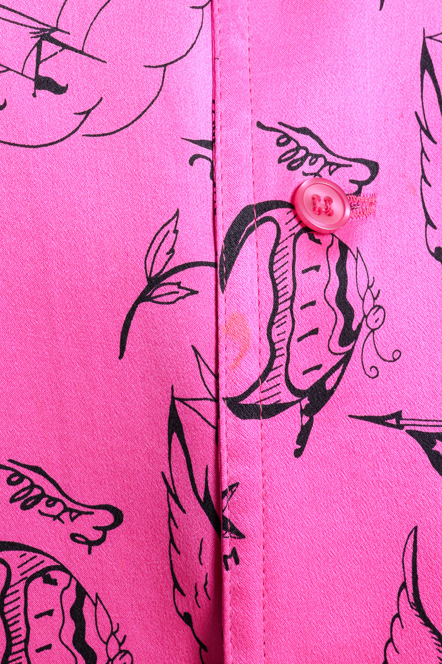 Vintage Nicole Miller Tattoo Print Silk Button Up stain at closure @recess la
