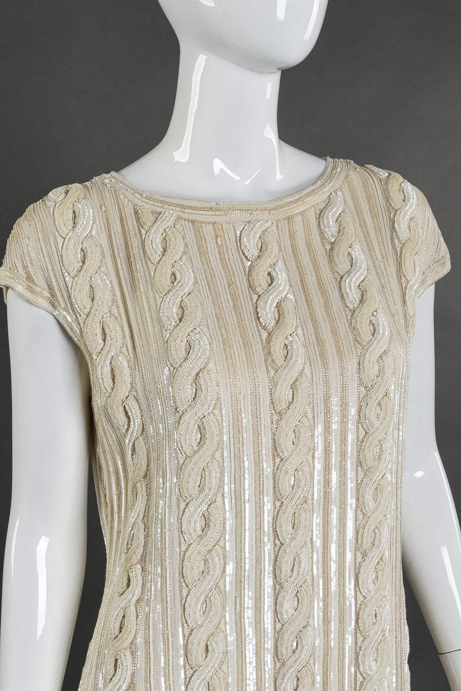 Vintage Valentino Night Cable Knit Sequin Top front on mannequin closeup @recessla