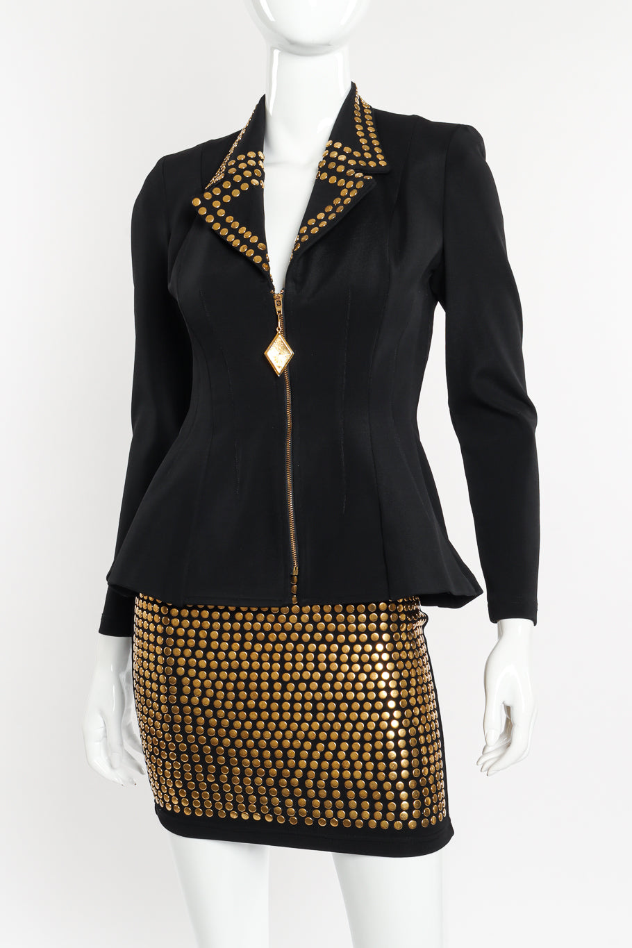 Vintage Disc Stud Jacket & Skirt Set on mannequin close @recessla