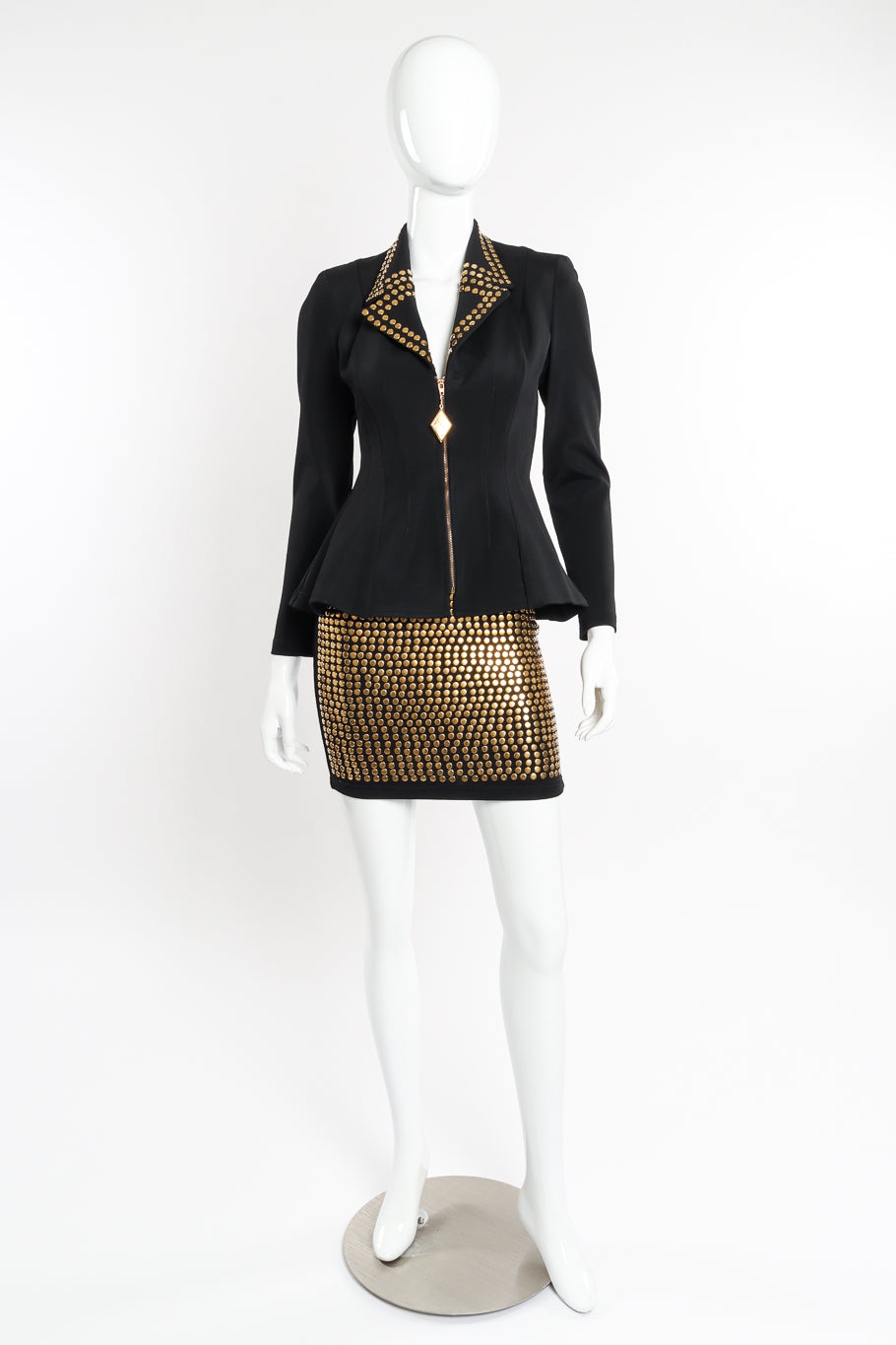 Vintage Disc Stud Jacket & Skirt Set on mannequin @recessla