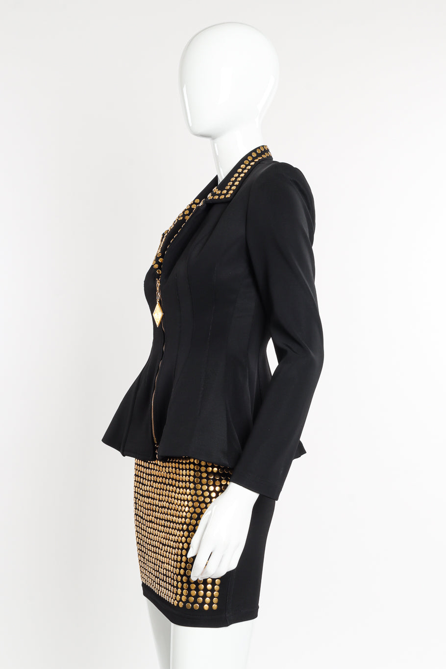 Vintage Disc Stud Jacket & Skirt Set on mannequin side @recessla