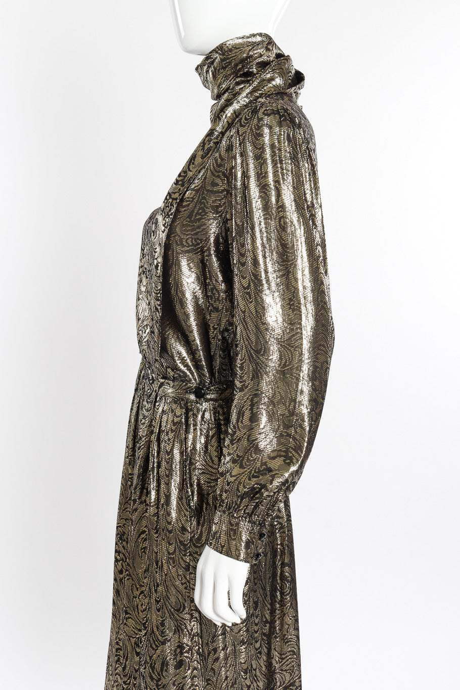 Vintage Nolan Miller Lamé Jacquard Blouse & Skirt Set side on mannequin @recessla