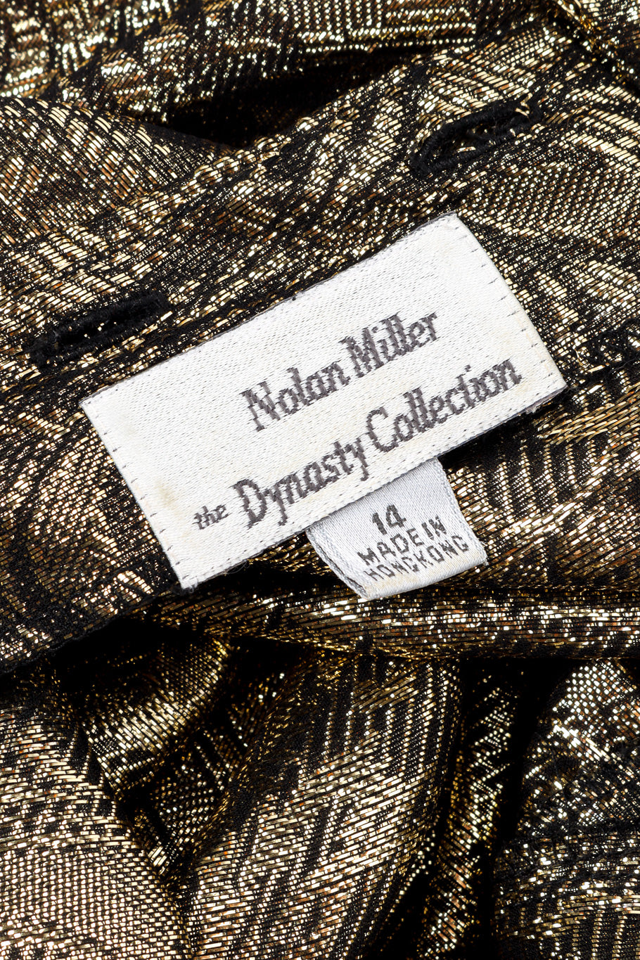 Vintage Nolan Miller Lamé Jacquard Blouse & Skirt Set signature label closeup @recessla