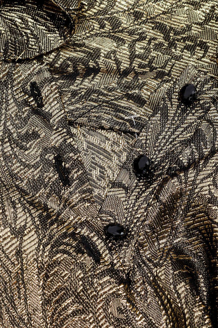 Vintage Nolan Miller Lamé Jacquard Blouse & Skirt Set button closure closeup @recessla